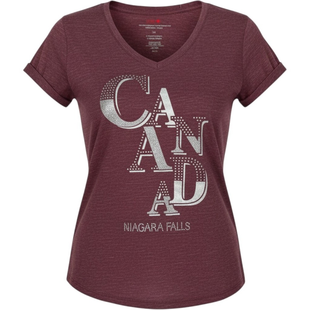 Shirt Canada Niagara Falls Graphic T-Shirt Womens Small Rhinestone V-Neck Top S